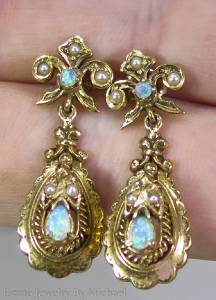 $2,399 Victorian 1/3ctw Black Opal & Seed Pearl 14k Gold Dangle ...