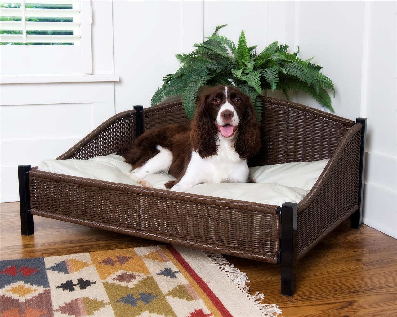 Wicker Dog Bed with Easy Clean Pet Cushion Soft Pillow | eBay