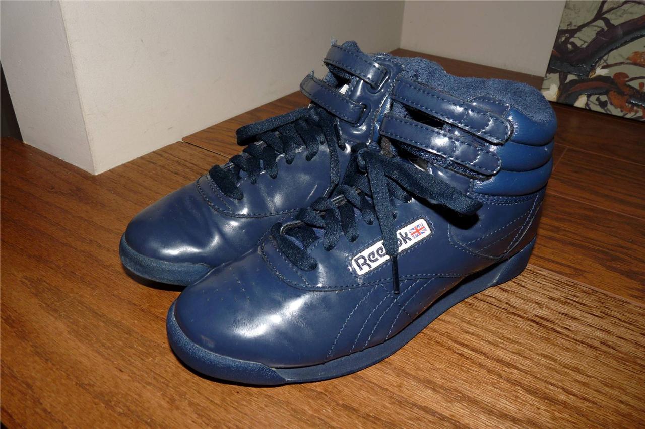 Womens 1980s Reebok Classic Free Style High Tops Shoes Navy Blue Sz 7.5 ...