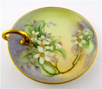 HC Royal Bavaria Hand Painted Nappy Dish White Flowers Signed by
