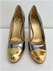 MIU MIU Platinum + Gold 100% Patent Leather 4.75