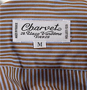 CHARVET Paris Light Blue/Brown Stripe 100% Cotton B/D Shirt w/French ...
