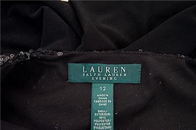 LAUREN by Ralph Lauren Black Stretch Jersey Sequin Empire Dress GOWN ...