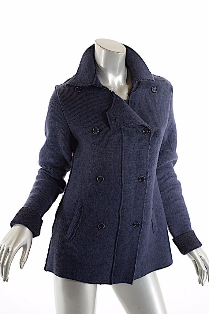 TRANSIT Par-Such Deep Indigo Blue Wool Blend D/B Sweater Jacket - COZY ...