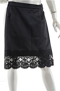 YVES SAINT LAURENT Black 100% Cotton Sateen Skirt with Lace Hemline 42 ...