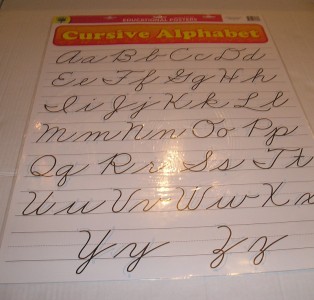 CURSIVE LETTERS ALPHABET Chart Poster hand writing Elementary 4th Grd ...