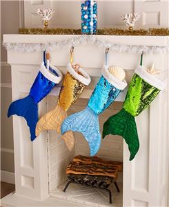 mermaid tail reversible sequinned stockings coastal beach christmas home decor - Coastal Christmas Stockings mermaid tail reversible sequinned stockings coastal beach christmas home decor - Coastal Christmas Stockings