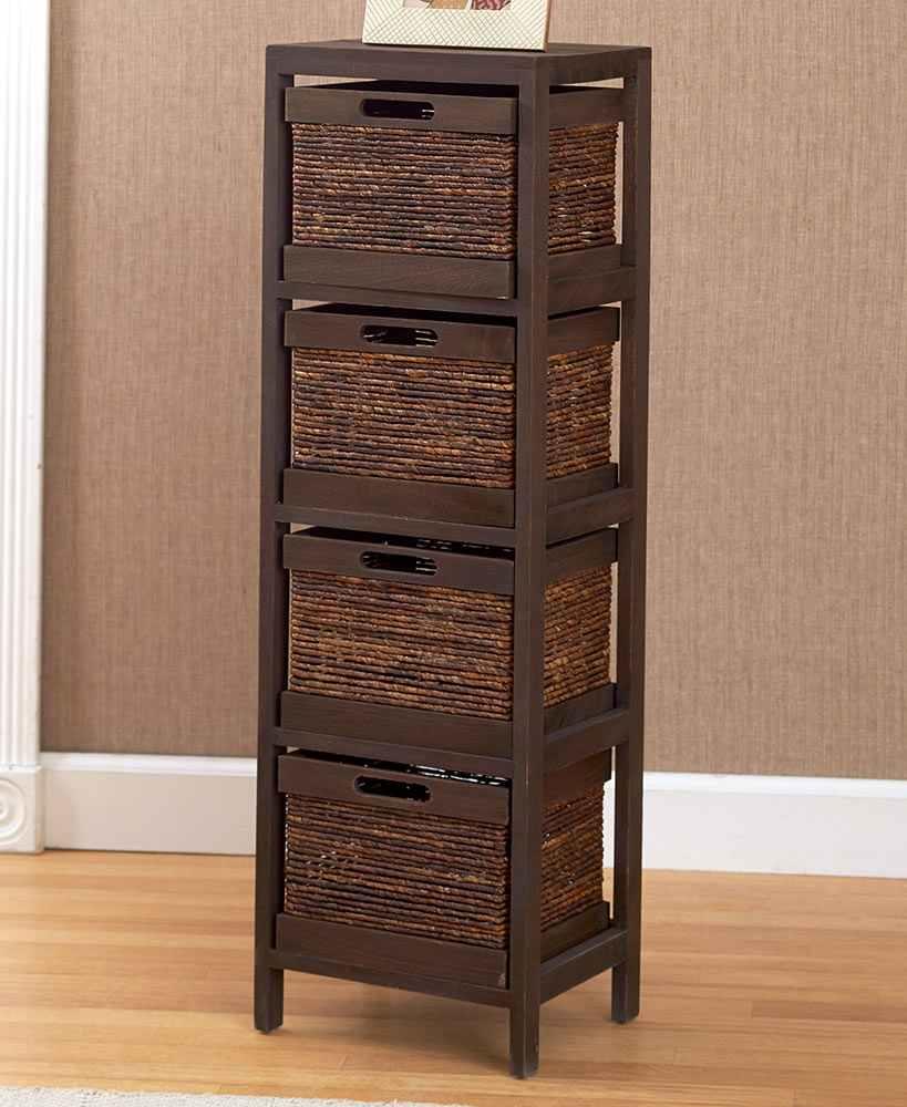 Walnut Wood Storage Unit Tower With Drawer Baskets Office Bedroom Keep Clutter Out Of Sight With This 5 Pc Storage Tower And Baskets It Adds Extra E To Your Home That Will Help You Stay Organized