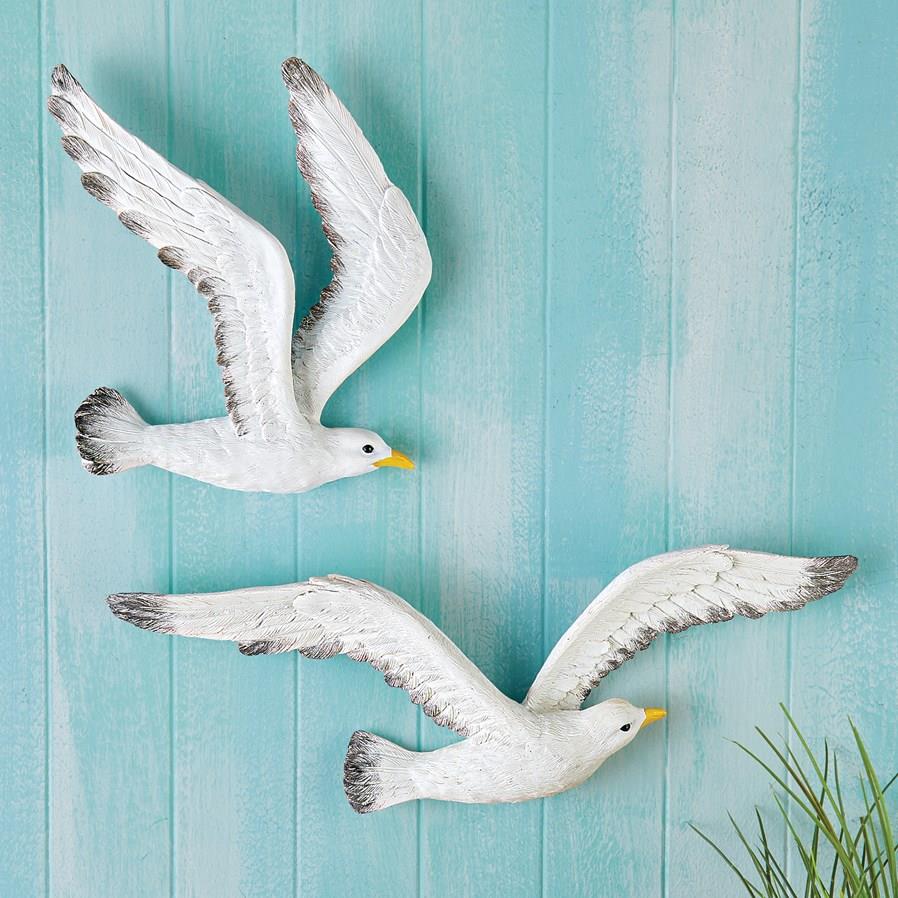 White Seagull Wall Sculptures Nautical Ocean Birds Coastal ...