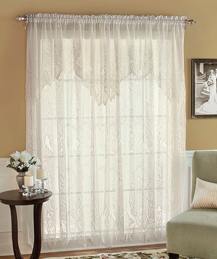 NEW Lace Curtains w/ Attached Valance 60 x 84 WHITE Ivory BLUE Sage OR ...