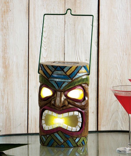 NEW Tropical Tiki Garden Patio Decor Solar Torch Lantern Luau Lounge Sign