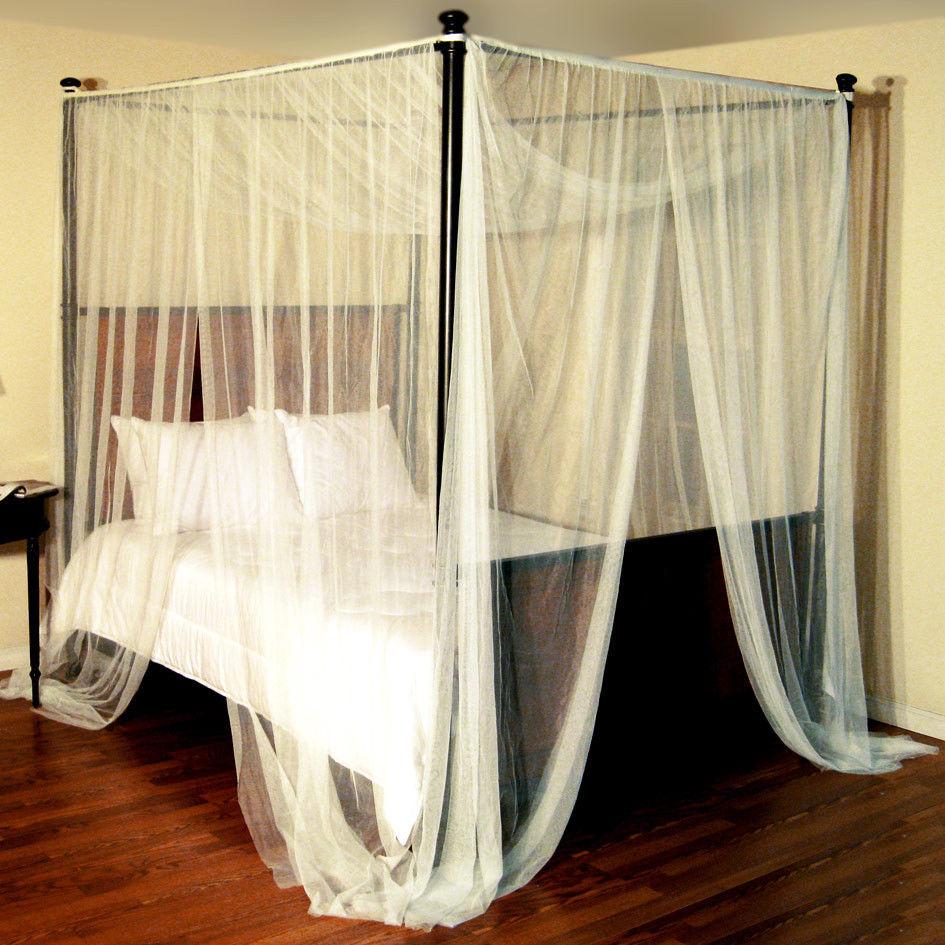 New Elegant 4- Post Bed Sheer Laced Bed Canopy Curatin White Fits All ...