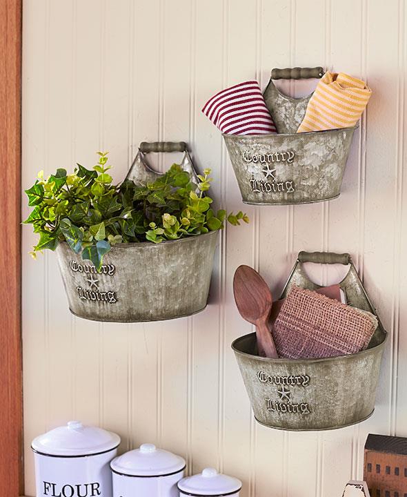 Rustic Galvanized Metal Wall Bucket Basket Set County Farmhouse Decor New Home Garden Plaques Signs Ayianapatriathlon Com