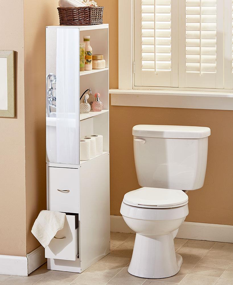 Rolling Slim Bathroom Organizer Cabinet & Toilet Brush ...