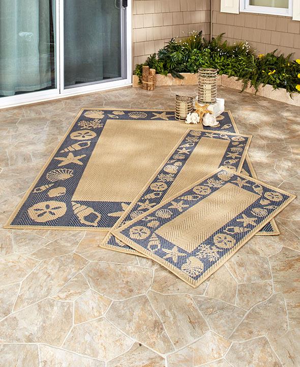 In Or Outdoor Beach House Rug Blue Seas Sand Dollar Accent Detalles Acerca De In Or Outdoor Beach House Rug Blue Seas Sand Dollar Accent Runner Area Rugs
