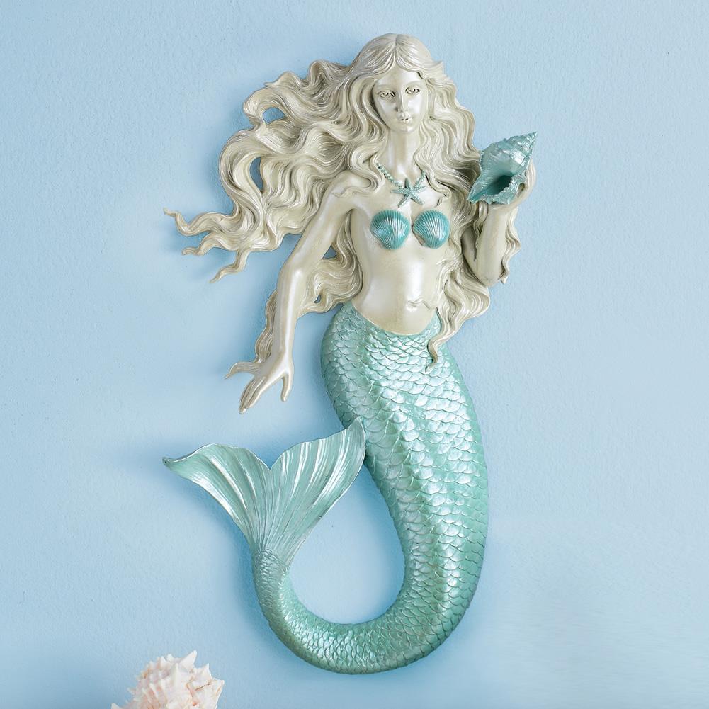 Aquamarine Seashell Mermaid  Wall Art  Sculpture Coastal 