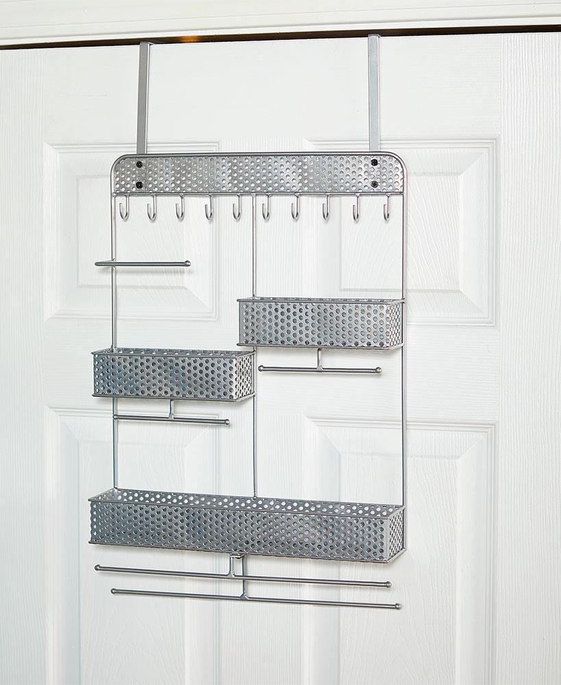 Details About Silver Metal Over The Door Jewelry Storage Organizer Rack