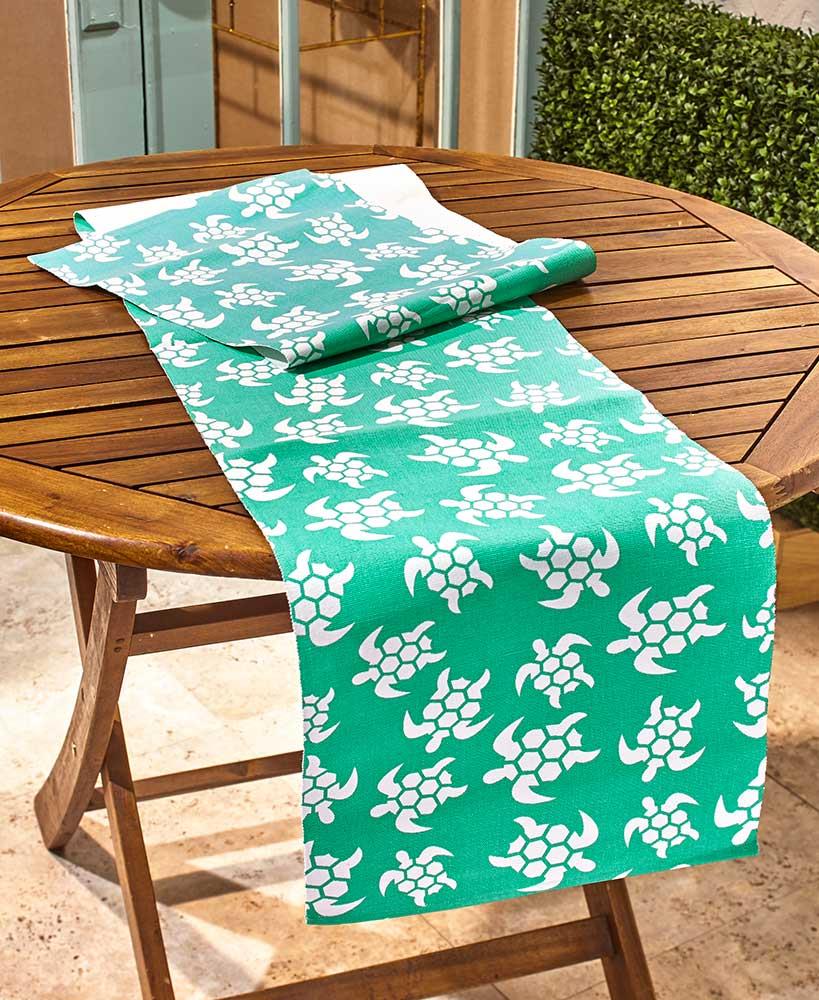 Aqua Coastal Swimming Sea Turtle Table Runner Beach House