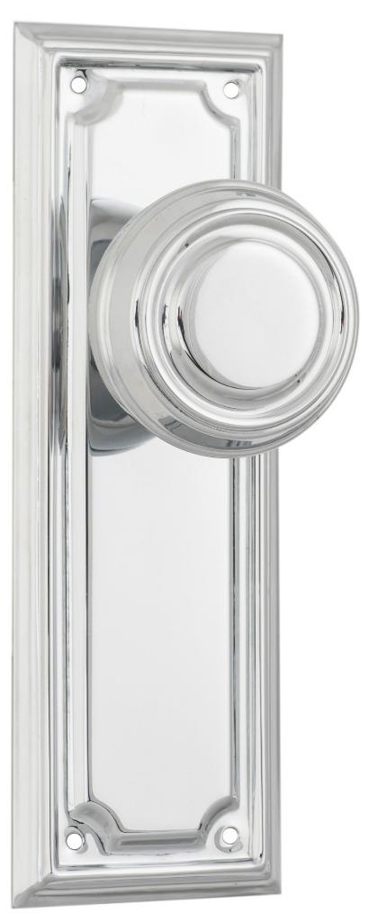 par de manijas de puerta eduardianas cromadas pulidas, placas traseras de perilla redonda, 185 x 60 mm - Imagen 5 de 7