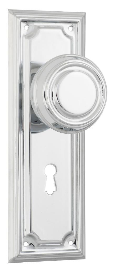 par de manijas de puerta eduardianas cromadas pulidas, placas traseras de perilla redonda, 185 x 60 mm - Imagen 6 de 7