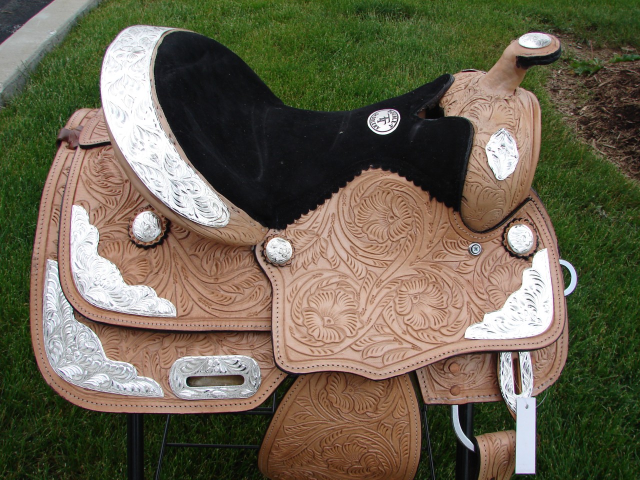 Full Silver w/tooling Showman Show Western Horse Youth SADDLE Natural