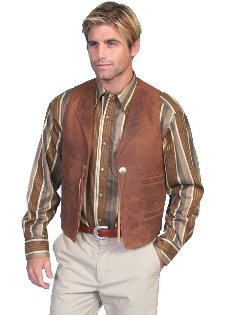 John Wayne Style Vest Leather Brown Wahmaker Scully Western Cowboy Mens ...