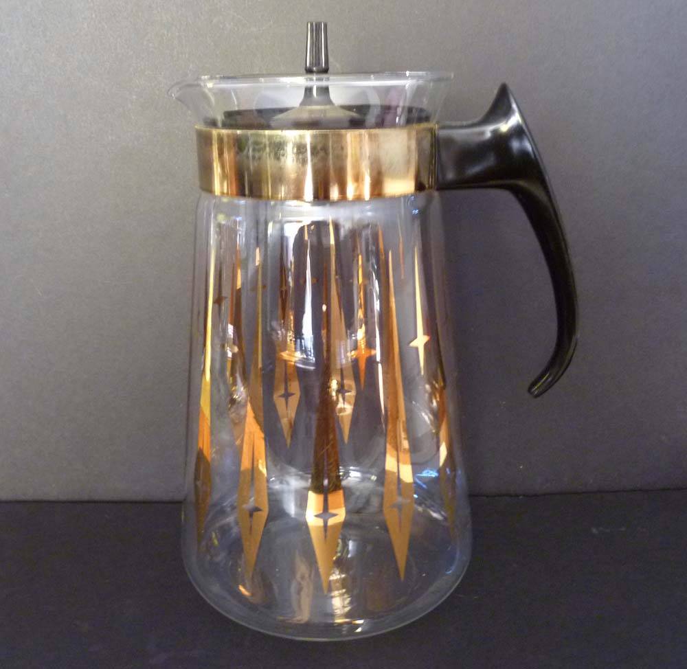 Vtg Pyrex Atomic Mid Century Modern Diamond Glass Carafe Pitcher Coffee ...