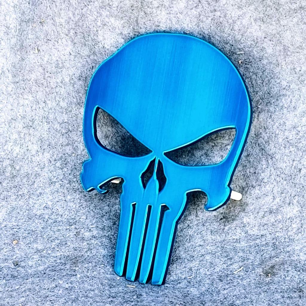 7" Car Grill Badge Emblem Punisher Logo Aluminum Satin Brushed Candy