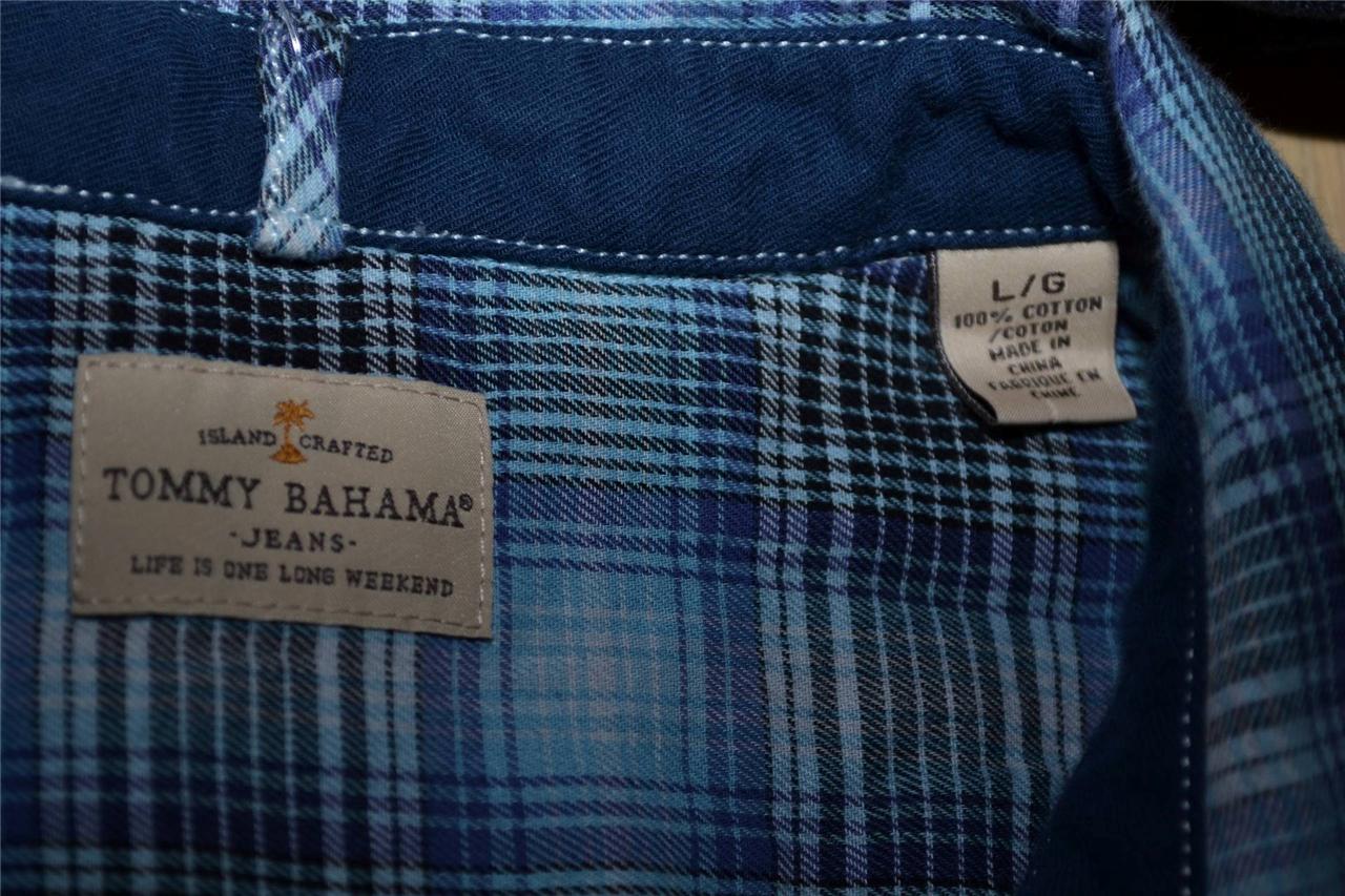 tommy bahama long sleeve blue white cotton flannel plaid shirt