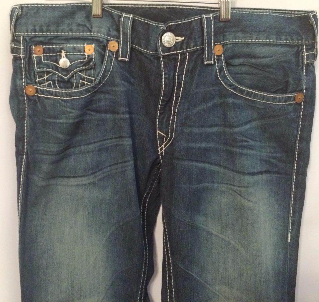 True Religion Billy Big T Blue Boot-Cut White Stitch Denim Jeans Mens ...