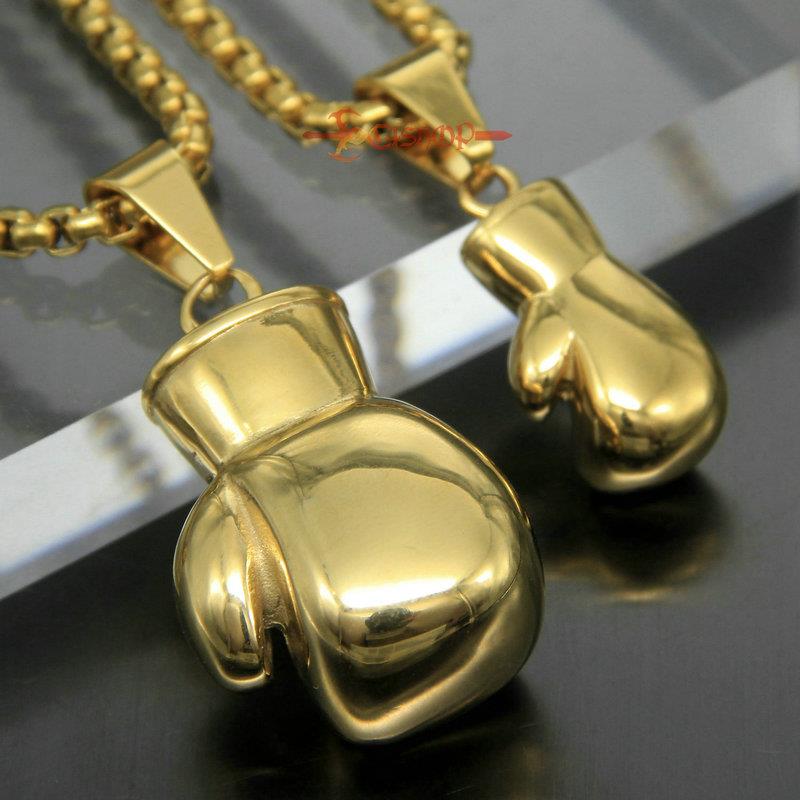 Men's Solid 3D Boxing Glove Pendant 316L Stainless Steel Necklace Gold ...