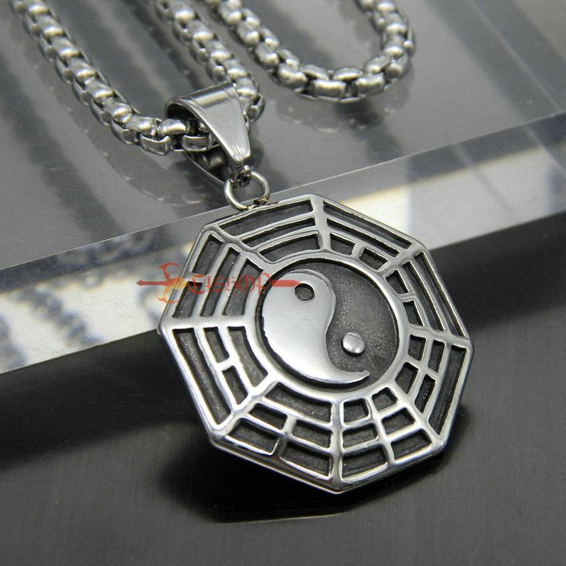 Stainless Steel Chinese Ying Yang Bagua Tai Chi Pendant Necklace Taoism ...