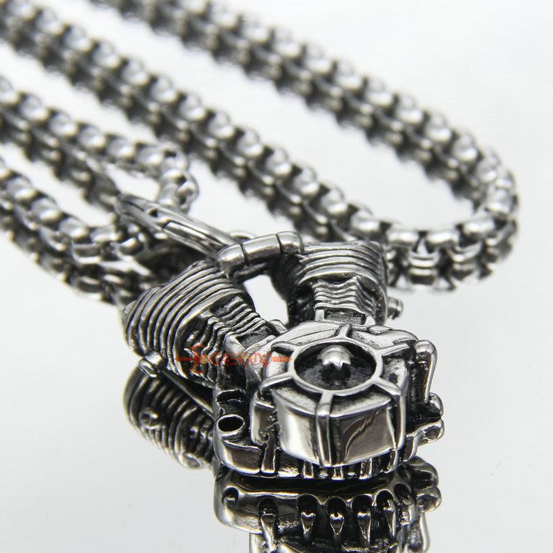 Mens Motorcycle V2 Twin Engine Biker Pendant Necklace Heavy