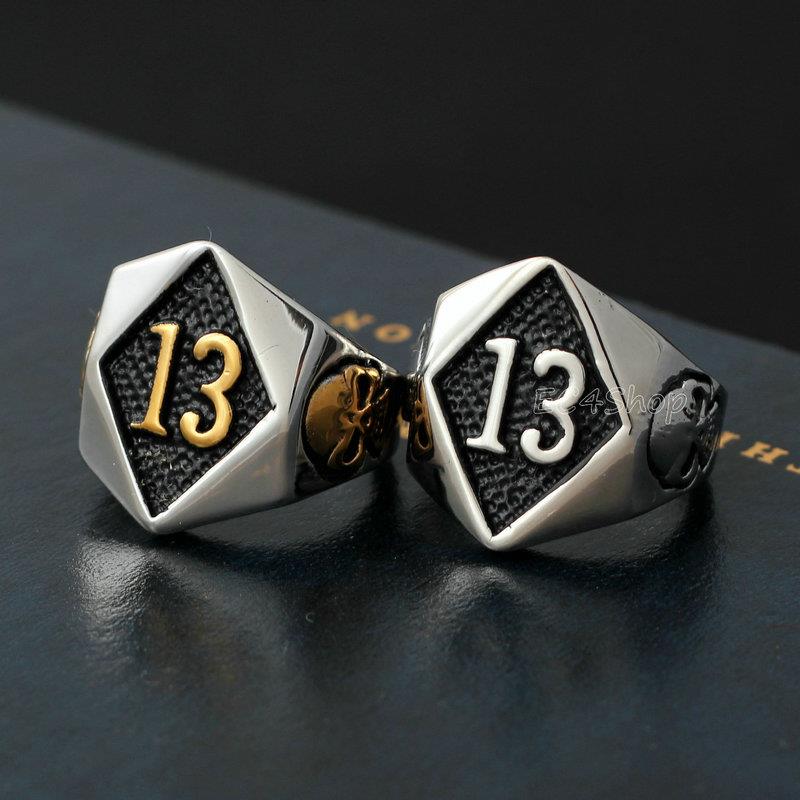 número 13 Anillo De Acero Inoxidable 1/% er Outlaw Biker Para hombre Vintage Oro Viernes Negro