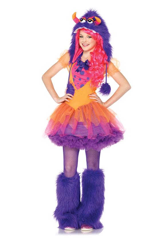 Teen Girls Furry Purple Monster Dress and Hoodie Kids Juniors Halloween ...