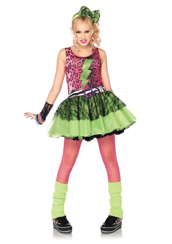 Teen Girls 80s Madonna Animal Print Dress Outfit Kids Juniors Halloween ...