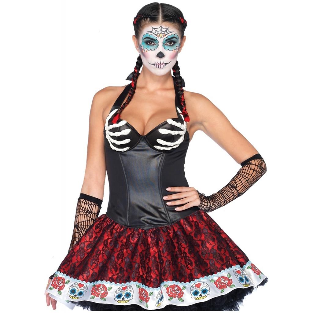 Adult Womens Bony Skeleton Bone Latex Hands Black Corset Scary ...