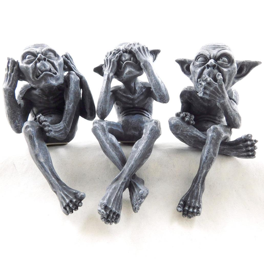 Three Wise Goblins Pixies Figurine Shelf Sitting Goblin Ornament Pixie Figure