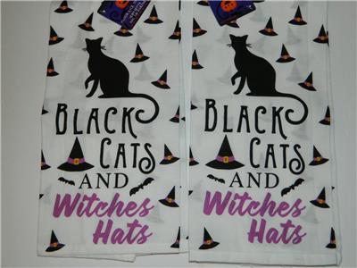 Black Cat Witch Hats Kitchen Towel Flour Sack Dishcloth Halloween
