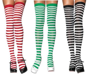 RED GREEN BLACK STRIPED WITCH ELF PIXIE THIGH HIGH SOCKS STOCKINGS ...