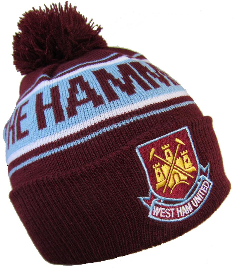 Official West Ham Hammers Adults Bobble Beanie Hat One Size RRP £11.99 ...