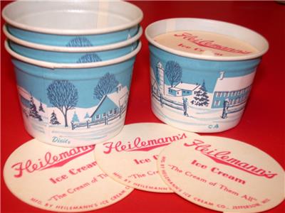 最高品質の 4 1960's Vintage Heilemann's LIDS with CUPS CREAM ICE DIXIE 食品のパッケージ