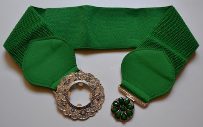 vintage style rhinestone jeweled flower cinch corset green belt