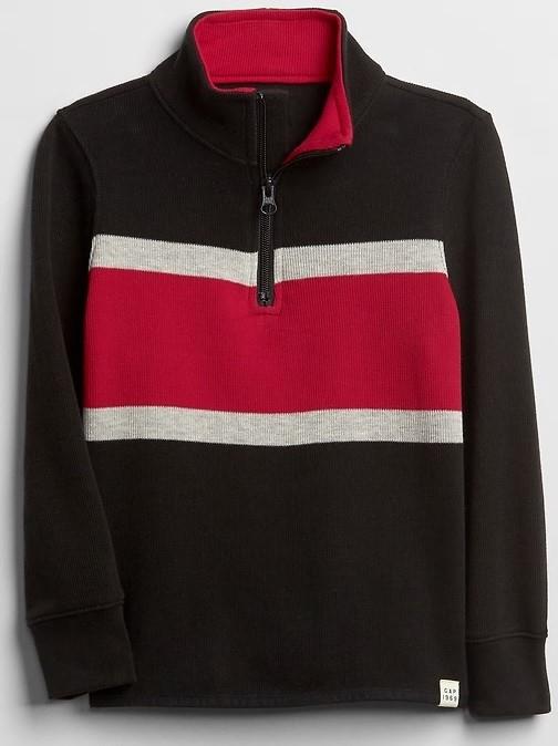 NEW NWT GAP Boys Half Zip Striped Pullover Sweater MockNeck Red or Black $29 *4W 