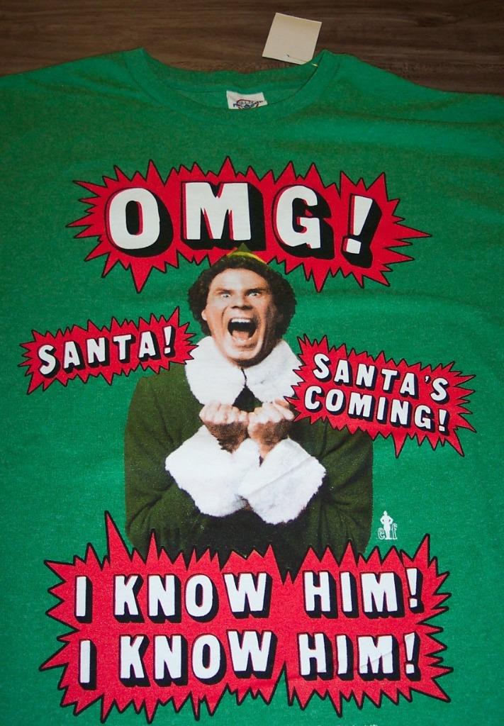 ELF WILL FARREL OMG SANTA CHRISTMAS Santa's Coming T-Shirt MEDIUM