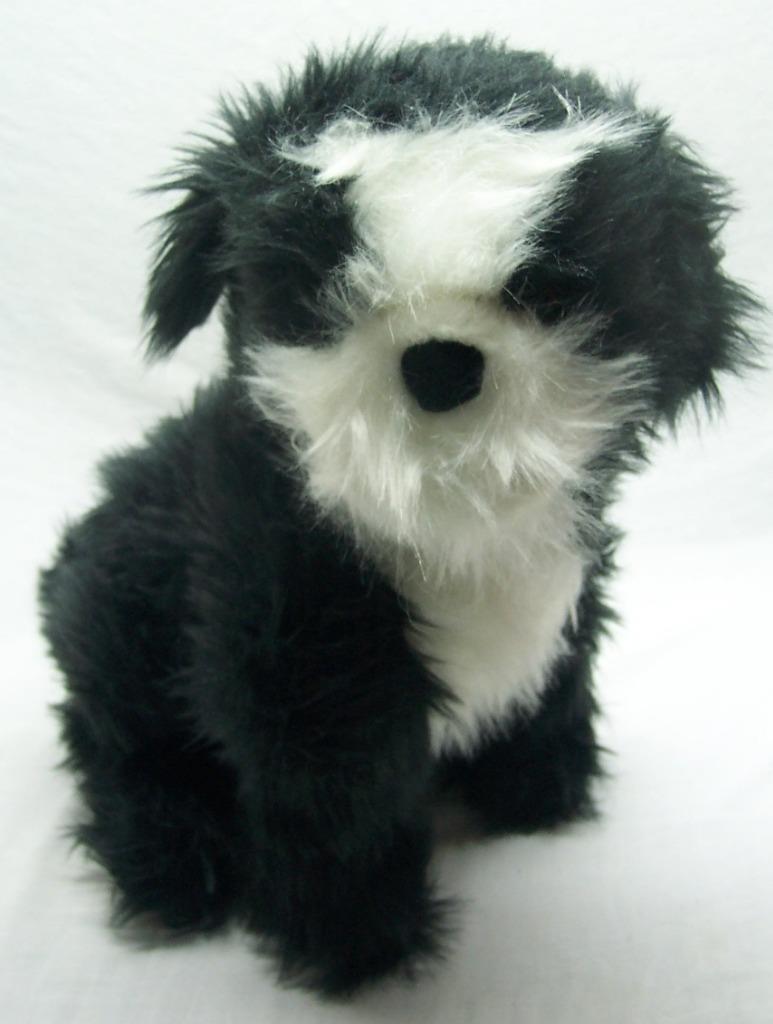 black and white dog stuffed animal