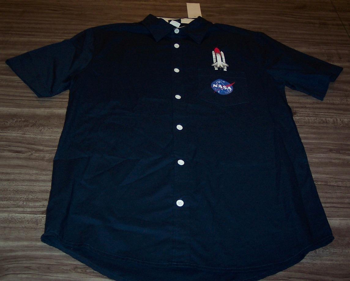 NASA Astronaut Spaceship Button Down Dress Pocket T-Shirt SMALL