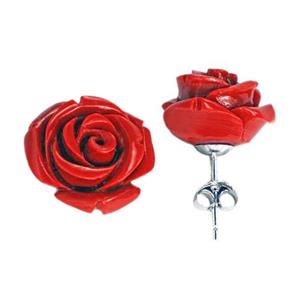 GALLERY1: 15mm Coral Red Rose Earrings with SOLID Sterling Silver post/stud bases