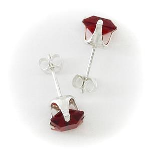 6mm Square Garnet Red Post Earrings, side-by-side; vignetted