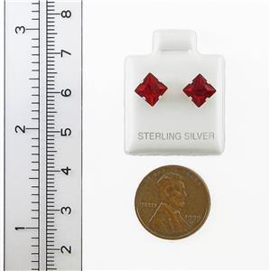 'Size Reference Photo' of our 6mm Square Garnet Red Post Earrings
